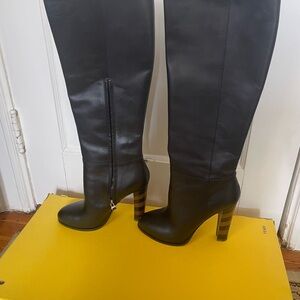 Fendi Black Over Boots with Striped Heels,size 40 with dust bags,high 20,5.